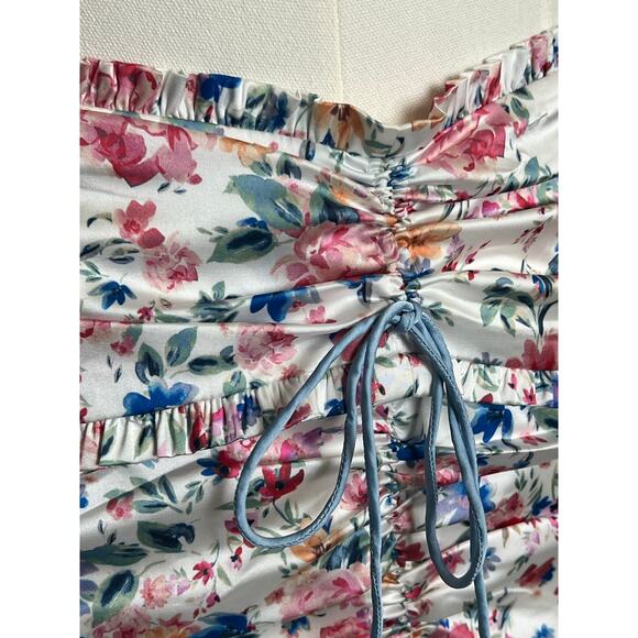 For Love & Lemons Juliet Ruched Satin Mini Skirt Small Floral Coquette - Picture 4 of 6